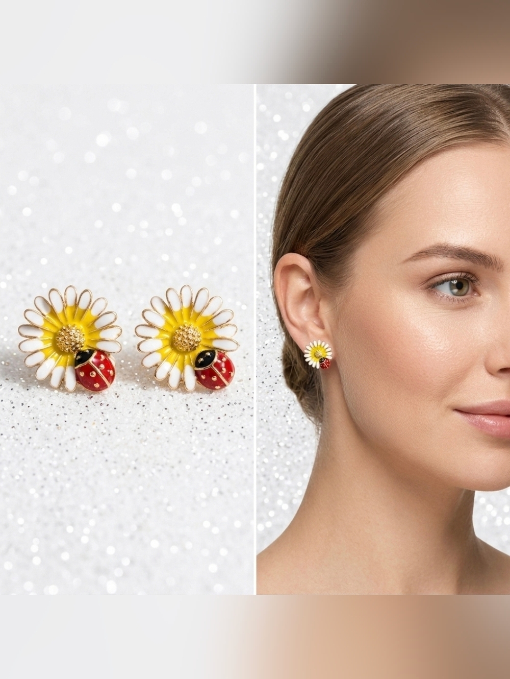 Gold Plated Lady bug and Daisy flower earrings